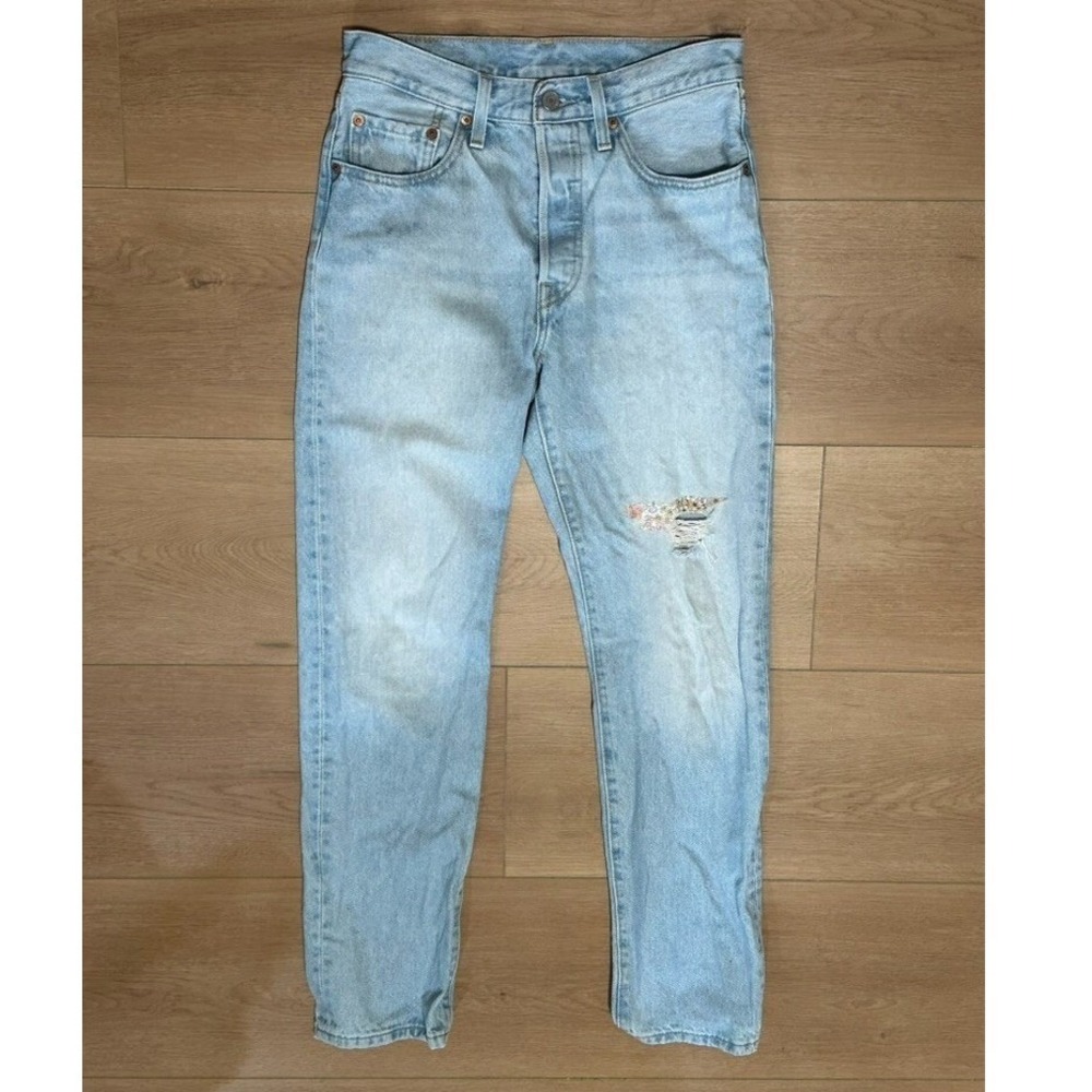 Levis's 501 Floral Patch Button Fly Blue Jeans Women's 26x30 150th Anniversary‎